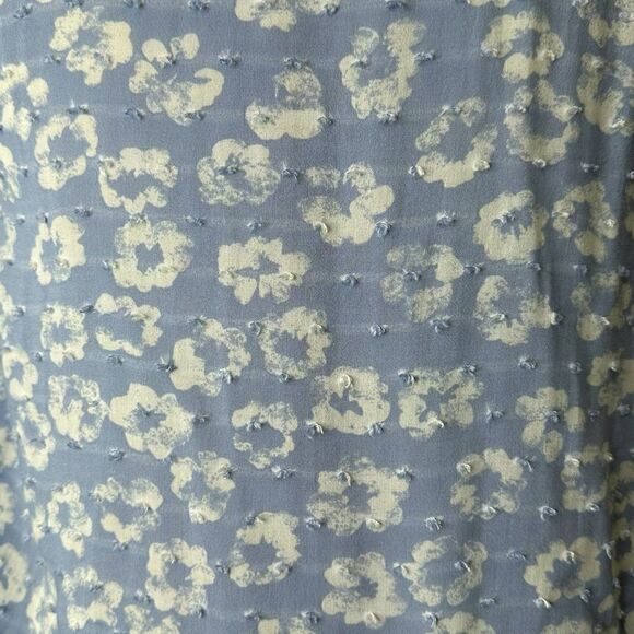 Everly Floral Blue Front Tie Swiss Dot Flared Sleeves Top, Size Small - Picture 5 of 13